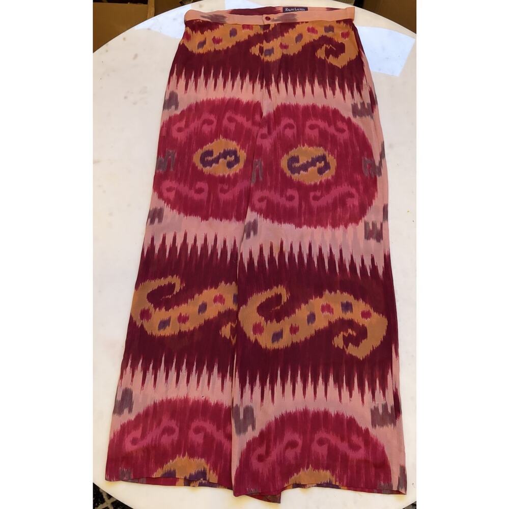 Vintage Ralph Lauren Purple Label Wide Leg Silk Pants ikat Printed 1990s Runway - Picture 9 of 16